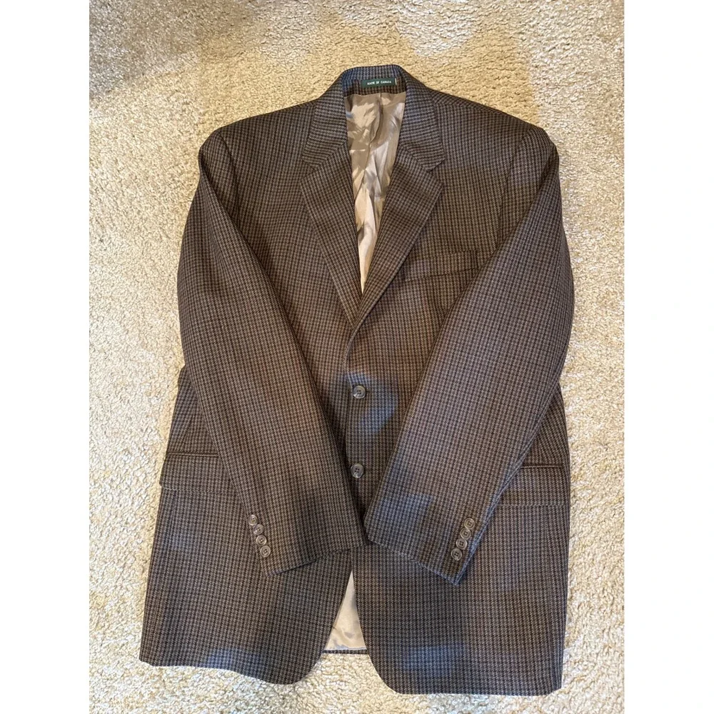 Lauren Ralph Lauren Mens Brown Houndstooth Pure New Wool Blazer Sport Coat 44L